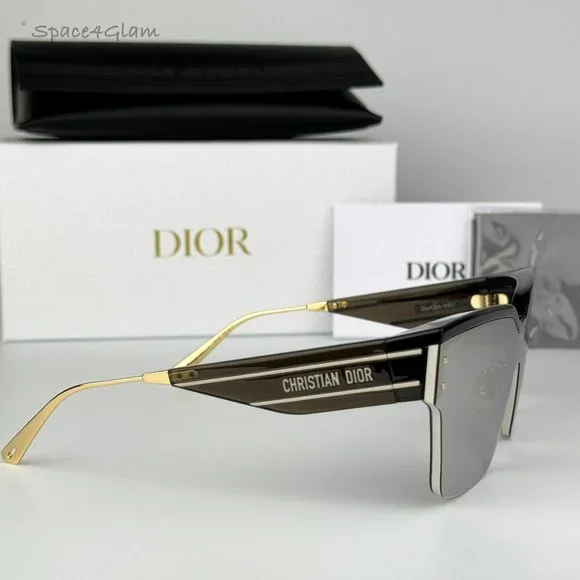 Dior Women Sunglasses Black Gold Smoke Mirrored Shield  display picture 3